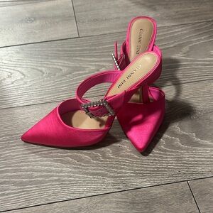Gianvito Rossi Fuchsia Satin Heels with Crystal Buckle